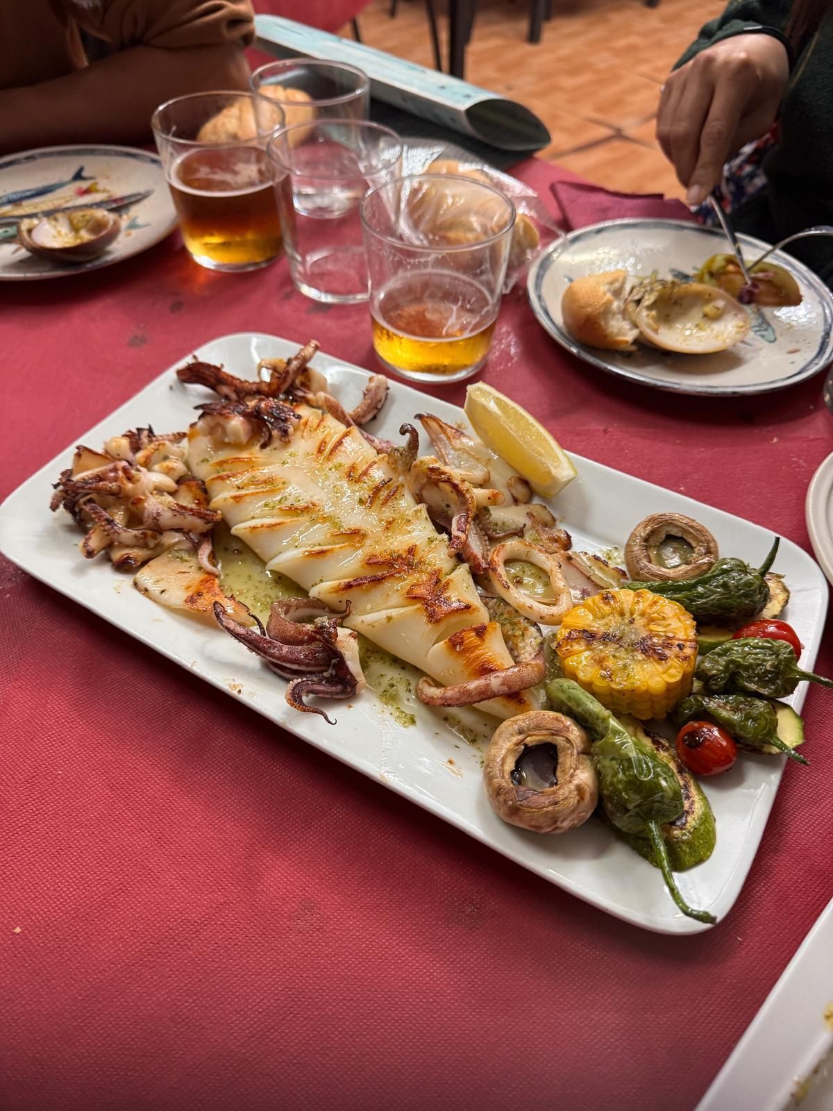 Grilled squid dinner at a Ceuta restaurant during the expedition